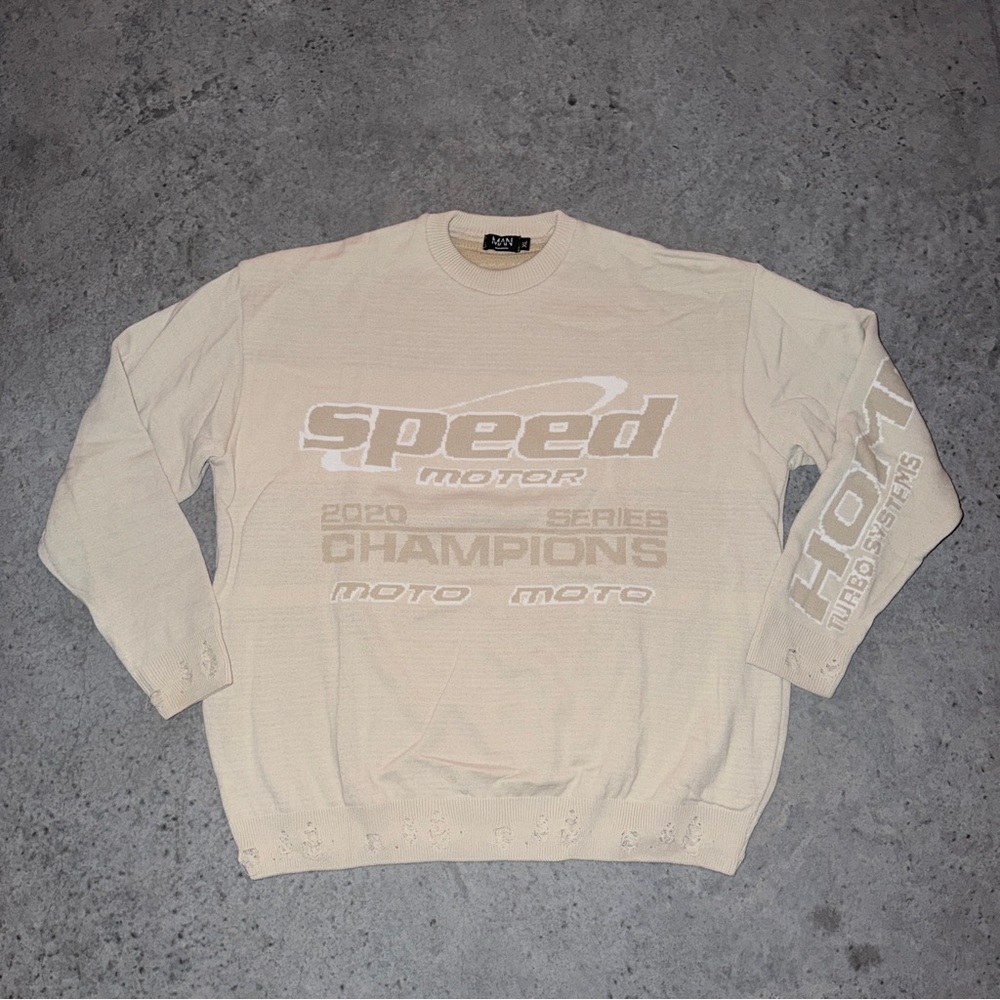 BoohooMAN Cream Sweater with Graphic Print XL